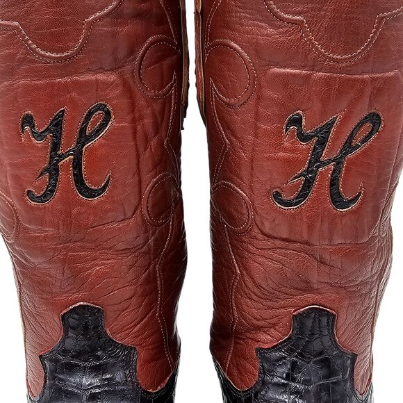Custom Caiman Belly Cowboy Boots Mens 8.5E Brown Cherry 1 Pc Vamp Texas Western - Picture 7 of 16